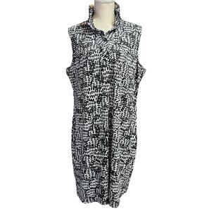 Tango Mango Dress XL Black White Print Jersey Knit Ruffle Wired Collar V-Neck